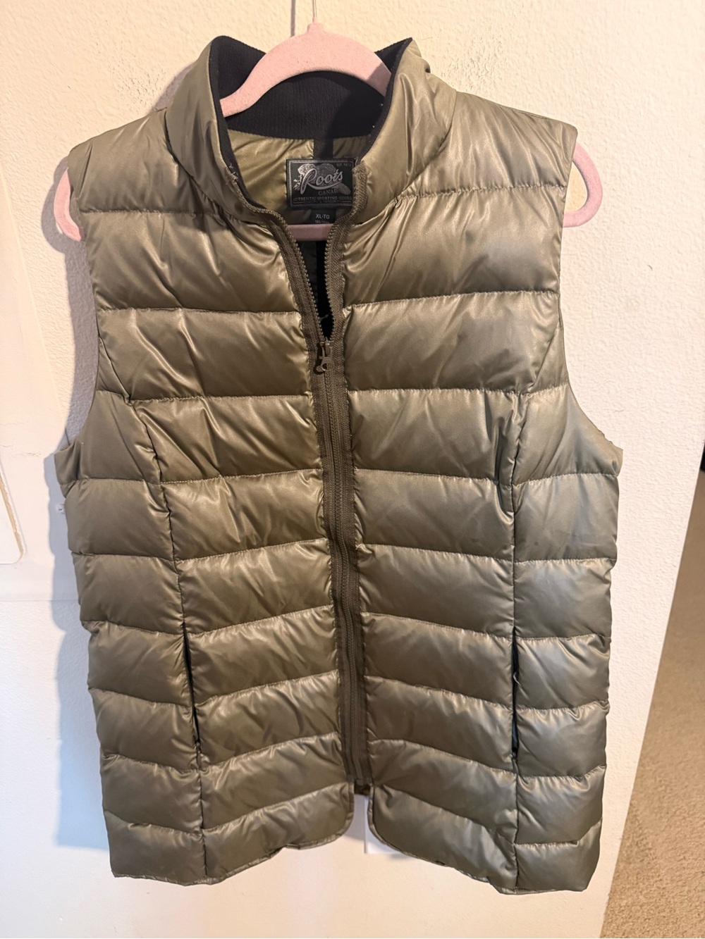 Roots Canada Olive Long Down Puffer Vest Quilted Women’s XL